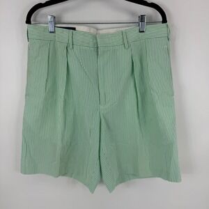 Polo Golf Ralph Lauren Green White Seersucker Pleated Shorts Mens 34 RN41381